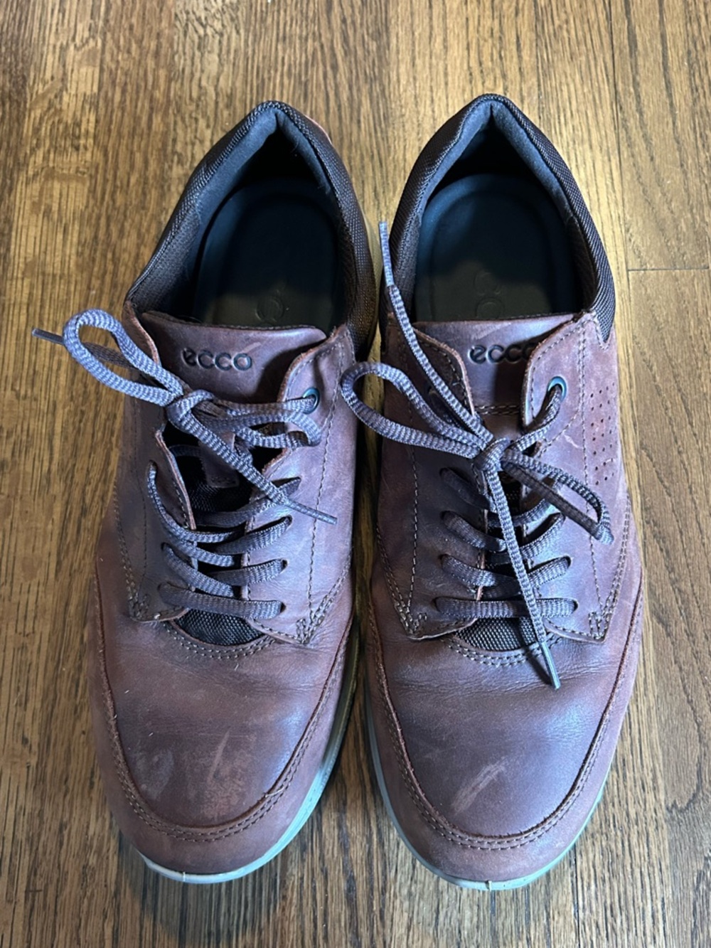 ECCO Leather Sneakers Mens 45 Brown Comfort Walking Casual Shoes Premium
